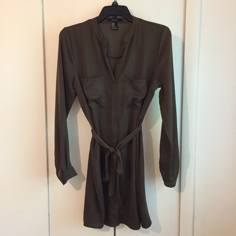 Long Sleeve Olive Green Shirt Dress
